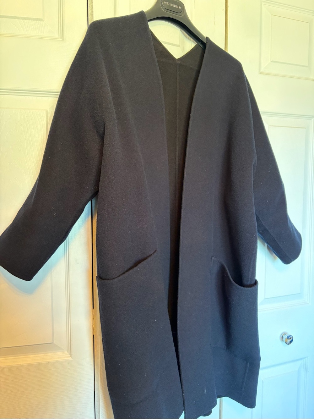 Vince Reversible Wool & Cashmere Collarless Cardigan Coat – Black/Navy Blue M